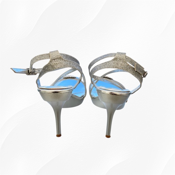 Bakers Skye Silver Glitter Rhinestone Bling Strappy Stiletto High Heel Shoes 10M - Picture 6 of 9